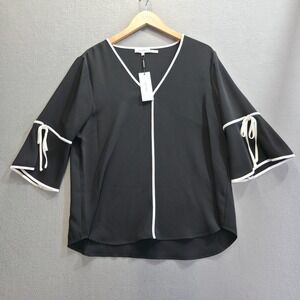 Calvin Klein Women's Black V Neck 3/4 Bell Sleeved Blouse Size Large NWT